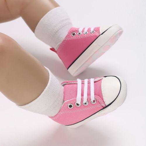 Fashionable Baby Girl Pink Canvas Sports Shoes For Newborns With Soft Cloth Soles And Non Slip Walking Shoes