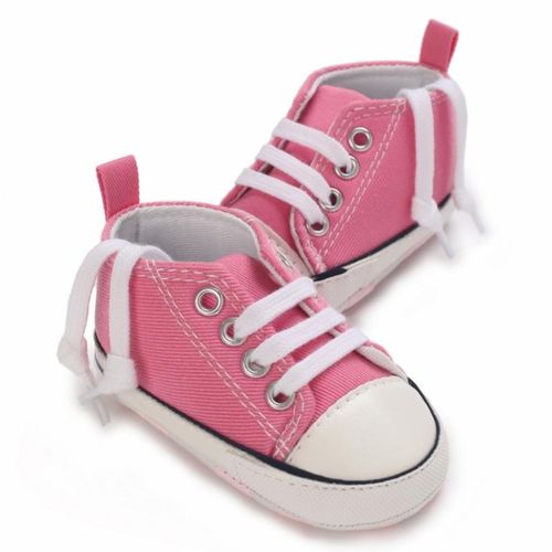 Fashionable Baby Girl Pink Canvas Sports Shoes For Newborns With Soft Cloth Soles And Non Slip Walking Shoes