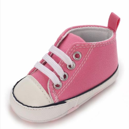 Fashionable Baby Girl Pink Canvas Sports Shoes For Newborns With Soft Cloth Soles And Non Slip Walking Shoes