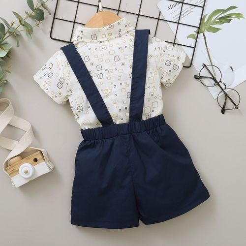 Mini Gentleman Baby Boys Digital Print Short Sleeves Shirt With Overalls
