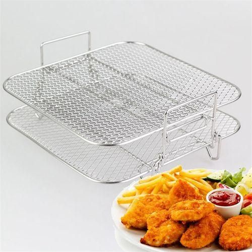 Stainless Steel Air fryer Pot Double Layer Rack Versatile Sq