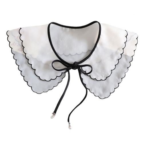 Double Layer Organza Collar Shawl Black Trim Bowknot