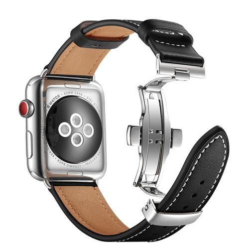 Genuine Loop Band For Watch 38-44mm Iwatch Series 6 Se 5 4 3 2 Bracelet Butterfly Clasp Strap Belt Fran-21bd