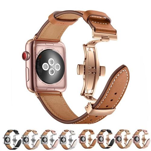 Genuine Loop Band For Watch 38-44mm Iwatch Series 6 Se 5 4 3 2 Bracelet Butterfly Clasp Strap Belt Fran-21bd
