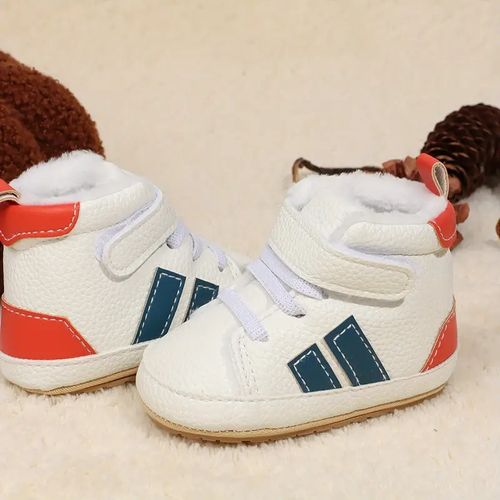 Baby Plush High Top Sneakers Shoes Baby Boys Soft Rubber Sole Anti Slip Walking Shoes